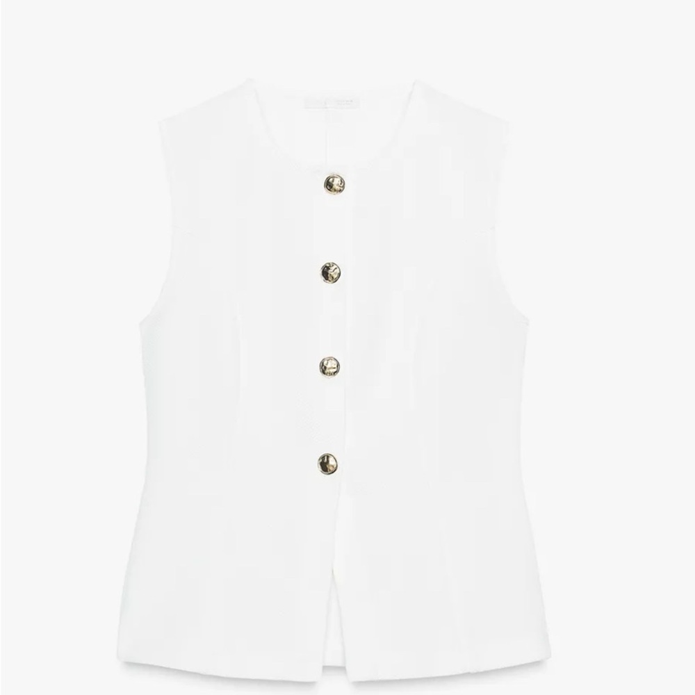 Zara White Top with Gold Button V neck vest size M - Picture 4 of 11